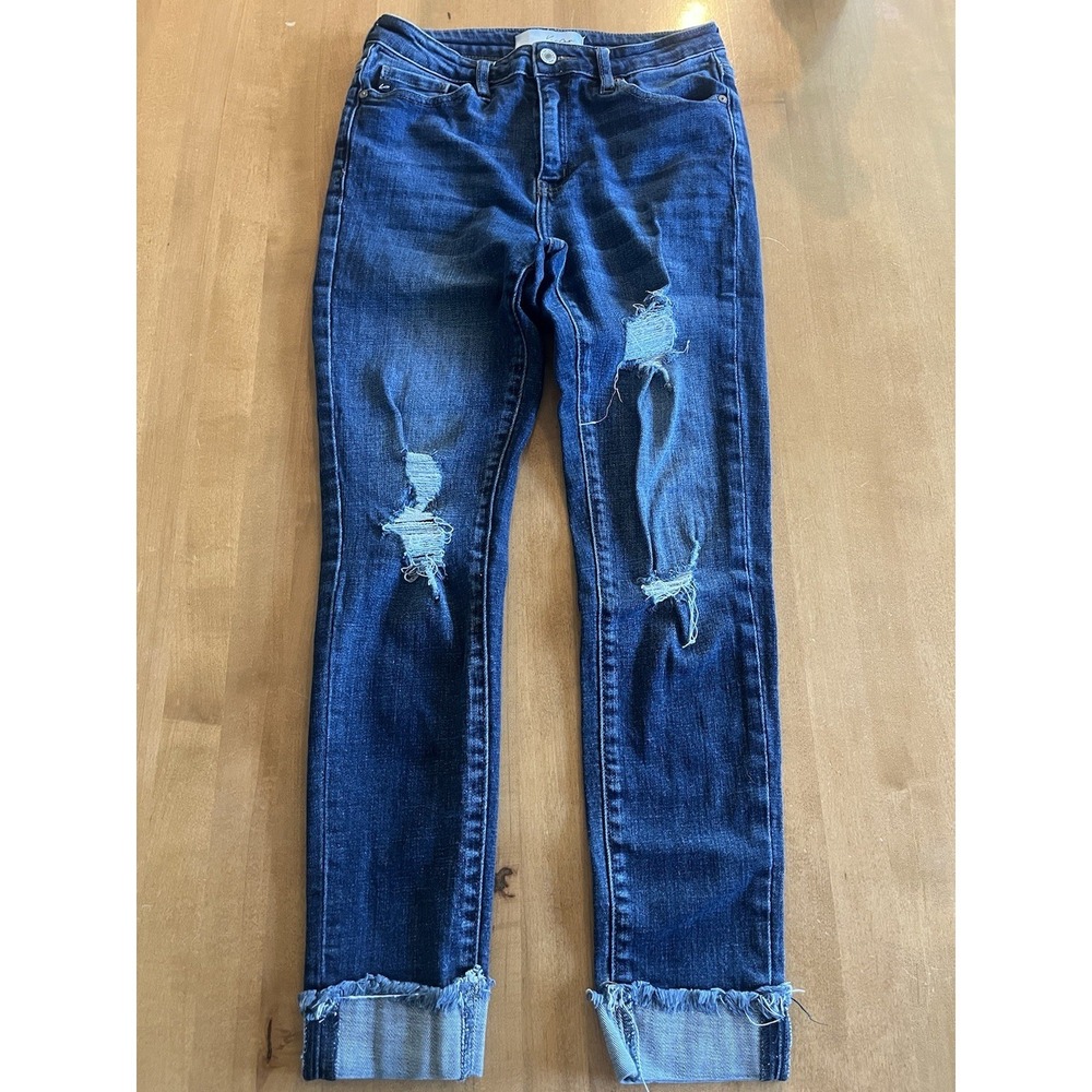 KanCan High Rise Ankle‎ Skinny Jeans Womens 5/26 Dark Wash Distressed Cuffed